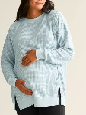 Kindred Bravely Waffle Knit Nursing Lounge Top Large Side Zip Pumping Sweatshirt